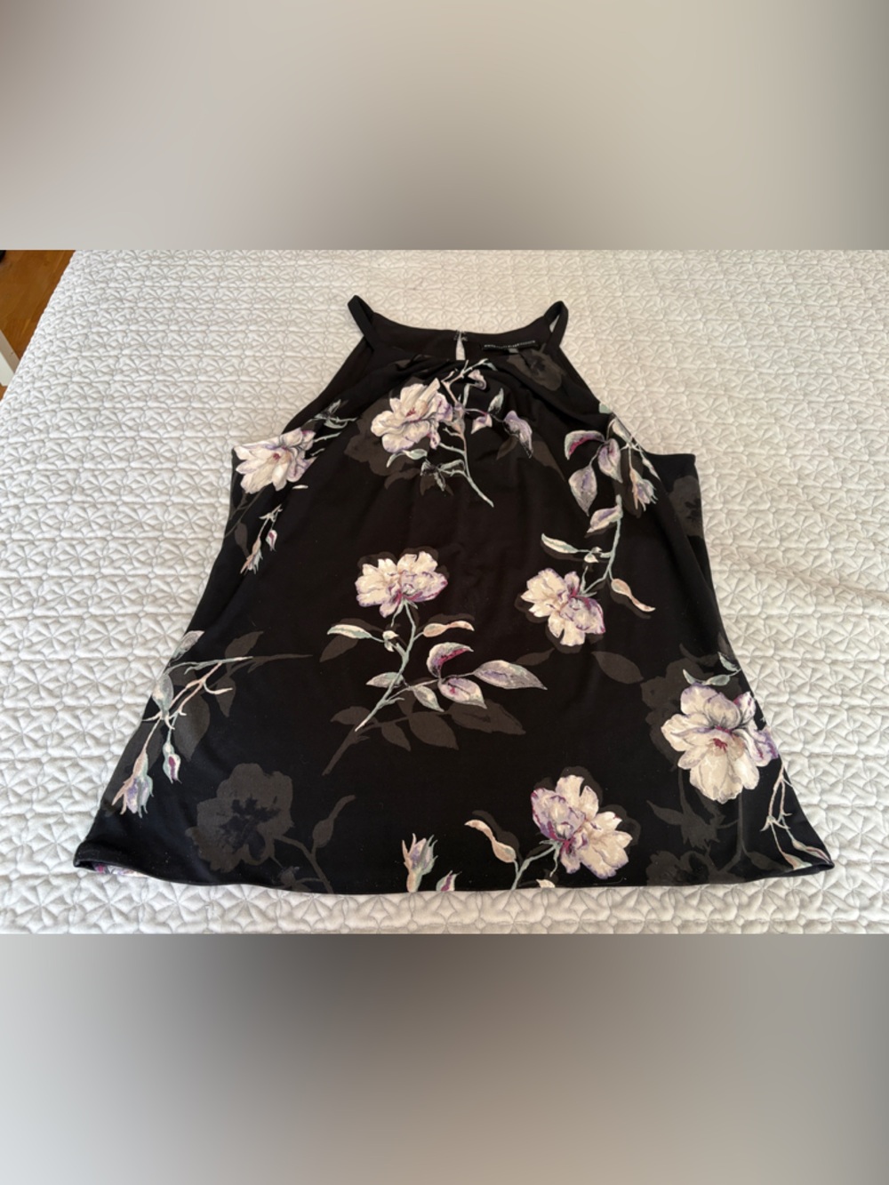 White House Black Market Black Floral Halter Tank Top
